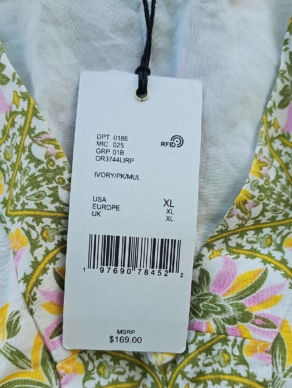 Ivory Floral Maxi Dress with Pink & Green Accents - Picture 7 of 7